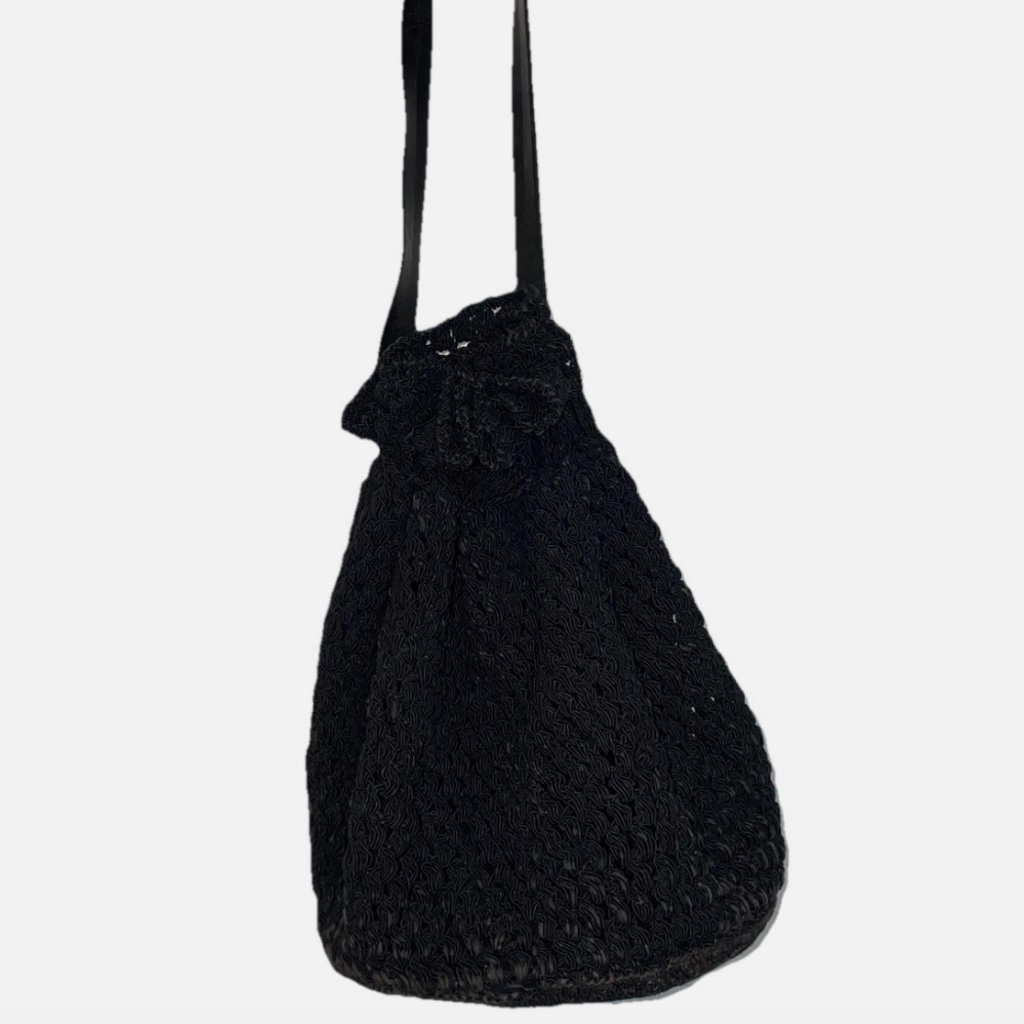 Black Crocheted Handbag Crossbody Black Vintage Drawstring Y2k